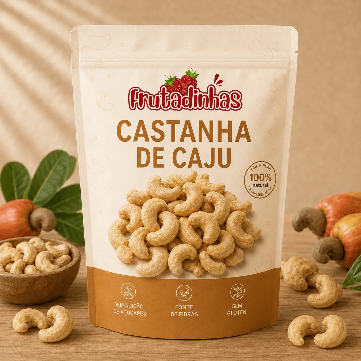 Castanhas de caju inteiras e douradas