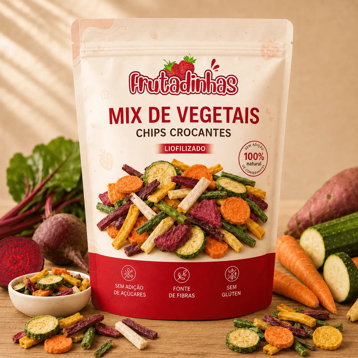 Chips crocantes de vegetais variados misturados